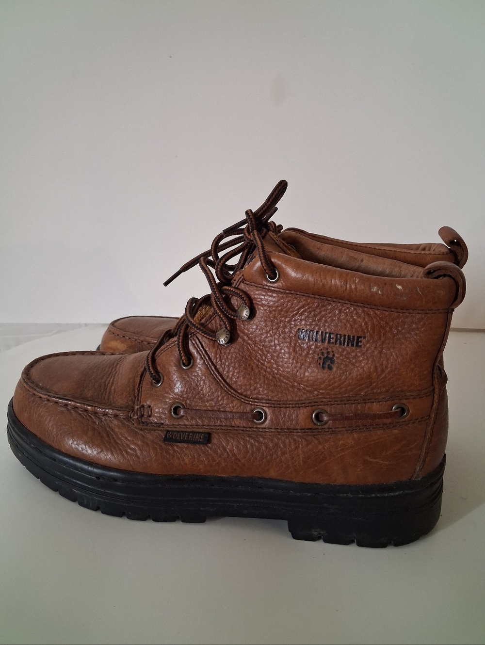 Wolverine Men’s Steel Toe Moc Toe Work Boots Size 9.5 Brown Leather Rugged Safet